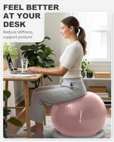 Trideer Exercise Ball for Office Desk, Yoga Ball Chair to Relieve Back Pain, Stability & Fitness Ball Seat with Base, Home Gym Core Workout, Abs, Stretching & Therapy - Image 5