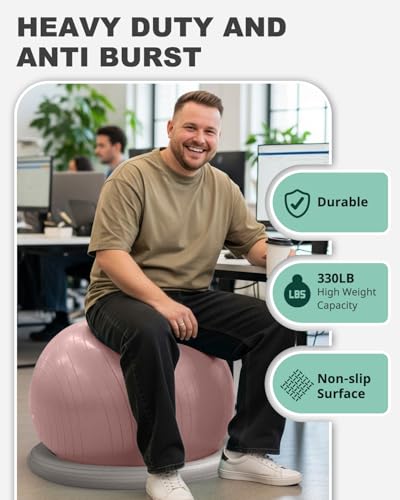 Trideer Exercise Ball for Office Desk, Yoga Ball Chair to Relieve Back Pain, Stability & Fitness Ball Seat with Base, Home Gym Core Workout, Abs, Stretching & Therapy - Image 6