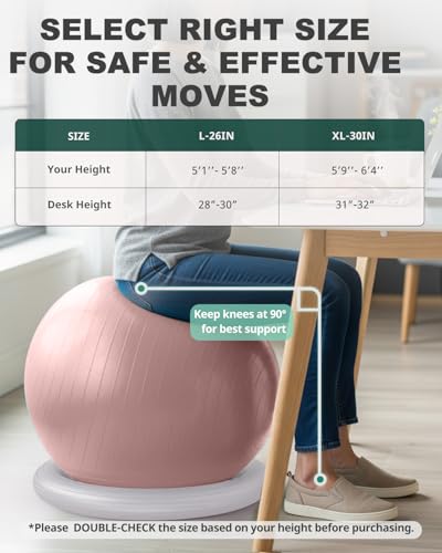 Trideer Exercise Ball for Office Desk, Yoga Ball Chair to Relieve Back Pain, Stability & Fitness Ball Seat with Base, Home Gym Core Workout, Abs, Stretching & Therapy - Image 7