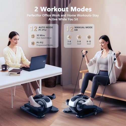 Under Desk Elliptical Machine,Electric Leg Exerciser for Seniors,12 Adjustable Speeds&12 Modes with Remote Control,Elastic Rope,Manual&Auto Mode for Home Office - Image 3
