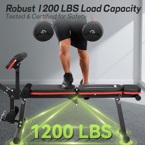 Upgraded Adjustable Weight Bench with Leg Extension and Leg Curl, 9 Back Positions & Foldable, 1200LB Workout Bench for Home Gym, Flat Decline Incline Bench for Full-Body Strength Training & Big Guys - Image 4