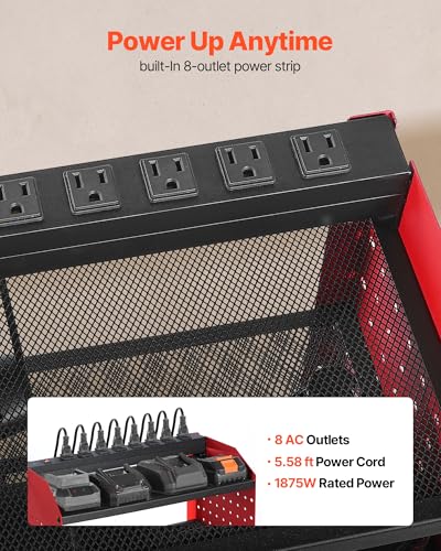 VEVOR Power Tool Organizer with Charging Station, 3-Layer Drill Storage Rack with 4 Drill Holders & Side Pegboard, Garage Tool Organizer Built in 8 Outlet Power Strips for Garage, Workbench, Workshop - Image 6
