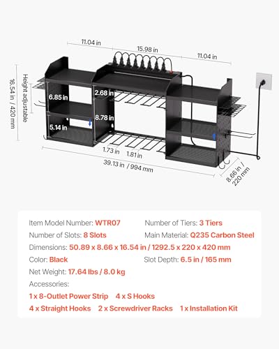 VEVOR Power Tool Organizer with Charging Station, 3-Layer Power Tool Battery Storage Rack with 5.58 ft Power Strip, 8 Drill Holders & 8 Outlets, Garage Tool Organizer for Garage, Workbench, Workshop - Image 4