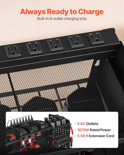 VEVOR Power Tool Organizer with Charging Station, 3-Layer Power Tool Battery Storage Rack with 5.58 ft Power Strip, 8 Drill Holders & 8 Outlets, Garage Tool Organizer for Garage, Workbench, Workshop - Image 7