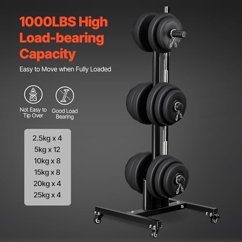 VEVOR Weight Plate Rack, Vertical Weight Plate Tree for 2-Inch Weight Plates, Standard Weight Plate Tree with Wheels, 1000 lbs Load Capacity Weight Storage Holder, Home Gym Barbell Rack Storage Stand - Image 3