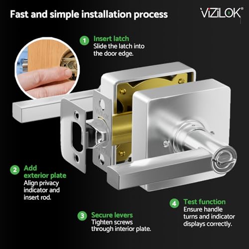 VIZILOK Commercial Door Lock for Bathroom Privacy, Safety, R3FS Square Vacant Occupied Indicator in Satin Chrome, ANSi Grade2, Perfect for Restaurants, Medical Offices, Airbnb, Dorms, Gyms - Image 8