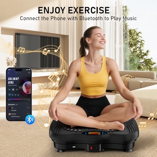 Vibration Plate Exercise Machine, 130 Levels Full Body Workout Vibrating Plate for Lymphatic Drainage Weight Loss, 450 Lbs Capacity Shake Platform with Resistance Bands Bluetooth for Women Men - Image 5