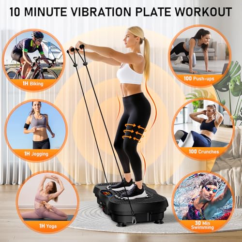 Vibration Plate Exercise Machine, 130 Levels Full Body Workout Vibrating Plate for Lymphatic Drainage Weight Loss, 450 Lbs Capacity Shake Platform with Resistance Bands Bluetooth for Women Men - Image 7