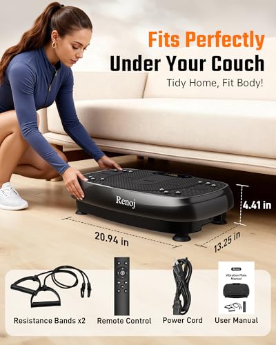 Vibration Plate Exercise Machine for Weight Loss and Lymphatic Drainage - 330lb Vibrating Platform for Home Gym Workout with Speaker, Full Body Shaker Fitness Equipment with 2 Bands for Women and Men - Image 7