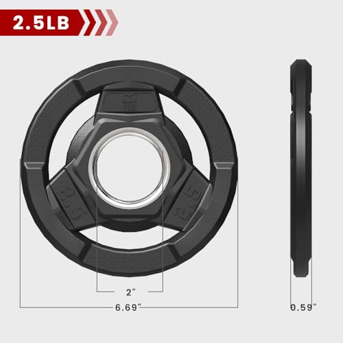 Weight Plate 2-Inch Rubber Coated Olympic Grip Plate for Barbell,Solid Cast Iron Weight Plates for Strength Training,Weightlifting,Crossfit,Home Gym, Single and Pair, 2.5/5/10/15/25/35/45 LB - Image 3