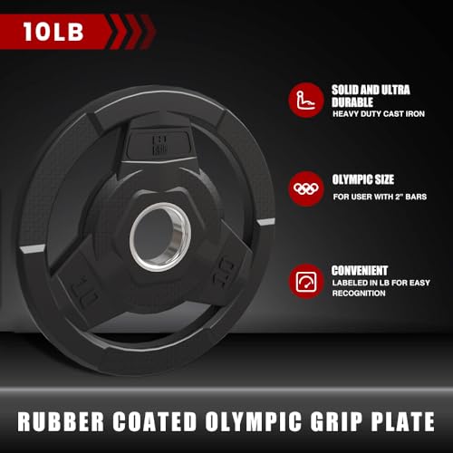 Weight Plate 2-Inch Rubber Coated Olympic Grip Plate for Barbell,Solid Cast Iron Weight Plates for Strength Training,Weightlifting,Crossfit,Home Gym, Single and Pair, 2.5/5/10/15/25/35/45 LB - Image 4
