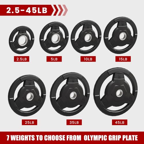 Weight Plate 2-Inch Rubber Coated Olympic Grip Plate for Barbell,Solid Cast Iron Weight Plates for Strength Training,Weightlifting,Crossfit,Home Gym, Single and Pair, 2.5/5/10/15/25/35/45 LB - Image 7