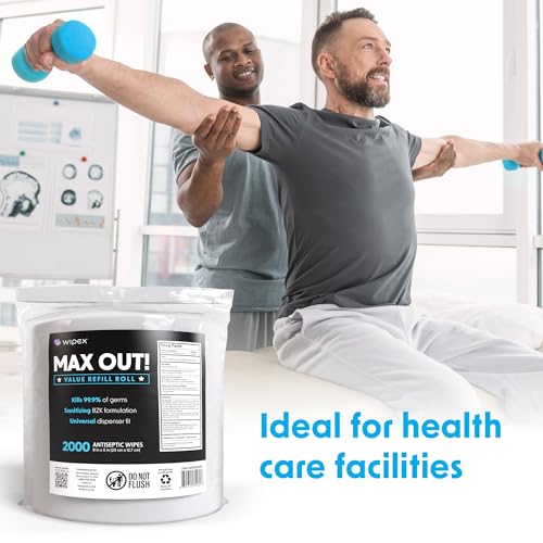 Wipex Max Out Sanitizing Wipes for Fitness Centers - 2000 Wipes Per Roll, Pack of 2, Economy Size Refill Rolls for Dispensers, 5"x8" - Ideal for High Volume Commercial Gyms, Schools & Studios - Image 6