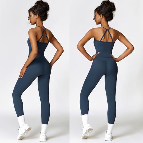Women 2 Piece Workout Sets (NEW) Yoga Outfit Open Back Tank Top High Waisted Leggings Gym Sets Tracksuits - Image 4