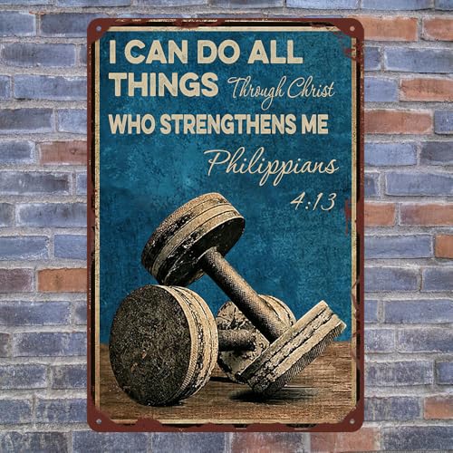 Workout Room Decor Gym Motivational Sign I Can Do All Things Through Christ Signs Vintage Metal Tin Sign For Gym Workout Sign Fitness Sign Inspirational Posters Gym Art Wall Decor 8x12 Inches - Image 3