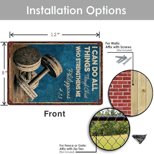 Workout Room Decor Gym Motivational Sign I Can Do All Things Through Christ Signs Vintage Metal Tin Sign For Gym Workout Sign Fitness Sign Inspirational Posters Gym Art Wall Decor 8x12 Inches - Image 4