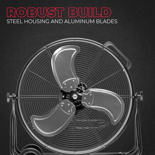XtremepowerUS 24" Industrial Shop Fan High-Velocity Flow Drum Fan Floor Fan Rolling Drum Garage Tilt 3 Adjustable Speed Commercial, Gym, Garage Use, Black - Image 3