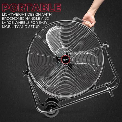 XtremepowerUS 24" Industrial Shop Fan High-Velocity Flow Drum Fan Floor Fan Rolling Drum Garage Tilt 3 Adjustable Speed Commercial, Gym, Garage Use, Black - Image 4
