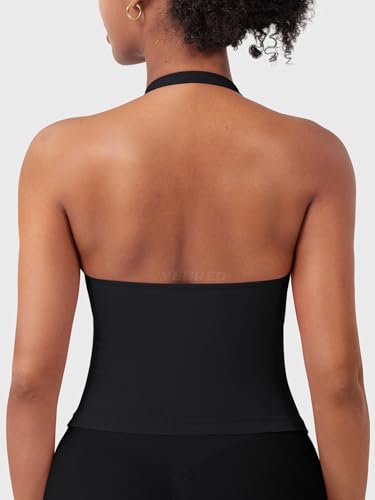 YEOREO SoftHue Women's Impact Halter Tank Top Longline Backless Scoop Neck Built-in Bra Sports Workout Gym Crop Top - Image 5