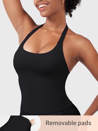 YEOREO SoftHue Women's Impact Halter Tank Top Longline Backless Scoop Neck Built-in Bra Sports Workout Gym Crop Top - Image 6