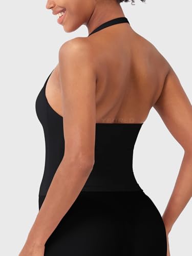 YEOREO SoftHue Women's Impact Halter Tank Top Longline Backless Scoop Neck Built-in Bra Sports Workout Gym Crop Top - Image 7