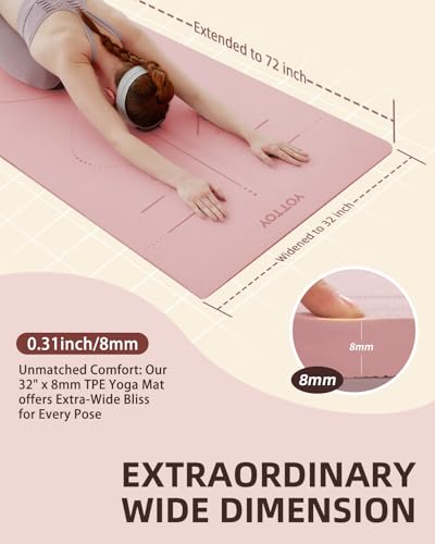 YOTTOY Yoga Mat, 72"x 32"x1/3" Extra Wide Non-Slip Exercise Fitness Yoga Mats,Eco-Friendly TPE Exercise Mats for Women Men Home Workout with Strap Bag - Image 3