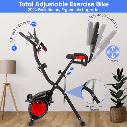 YYFITT 3-IN-1 Exercise Bike with Luminous Digits Display | Folding Stationary Bikes for Home Seniors | Compact Workout Bike with Fully Support Backrest - Wider Seat - 16 Level Magnetic Resistance - Image 4