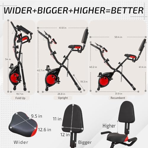 YYFITT 3-IN-1 Exercise Bike with Luminous Digits Display | Folding Stationary Bikes for Home Seniors | Compact Workout Bike with Fully Support Backrest - Wider Seat - 16 Level Magnetic Resistance - Image 7