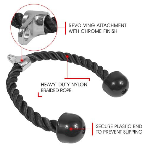 Yes4All Deluxe Tricep Rope Cable Attachment, 27 & 36 inch with 4 Colors, Exercise Machine Attachments Pulley System Gym Pull Down Rope with Carabiner - Image 3