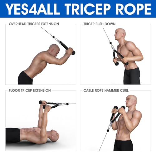 Yes4All Deluxe Tricep Rope Cable Attachment, 27 & 36 inch with 4 Colors, Exercise Machine Attachments Pulley System Gym Pull Down Rope with Carabiner - Image 7