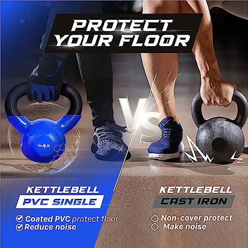Yes4All Kettlebell, 5-100 LB Vinyl Coated Cast Iron Strength Training Kettlebells for Home Gym Exercises, Fitness, Full Body Workout Equipment, Push Ups, and Grip Strength - Image 5