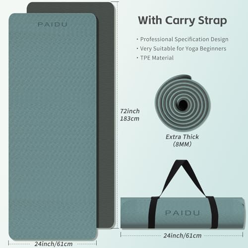 Yoga Mat 8mm Super Thick TPE Fitness Mat | SGS Certified | Non-Slip, Odorless & Tear-Resistant | Unisex with Strap | for Yoga, Pilates, Meditation & Home Workouts - Image 7