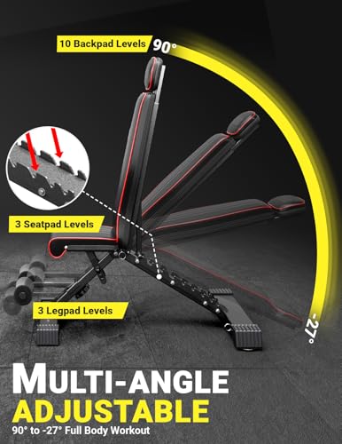 Yoleo Adjustable Weight Bench, 660LB Foldable Workout Bench with Extended Head/Neck Protection/Spine Support for Bench Press, Fast Folding Incline Decline Flat Bench - Image 4