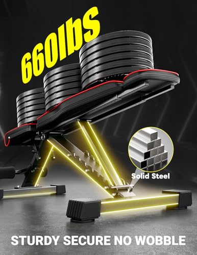 Yoleo Adjustable Weight Bench, 660LB Foldable Workout Bench with Extended Head/Neck Protection/Spine Support for Bench Press, Fast Folding Incline Decline Flat Bench - Image 5