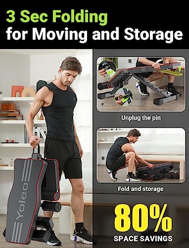 Yoleo Adjustable Weight Bench for Full Body Workout; Foldable Bench Press Bench of Home Gym Strength Training; Incline Decline Flat Utility Workout Bench with Quick Folding& Fast Adjustment (Black) - Image 6