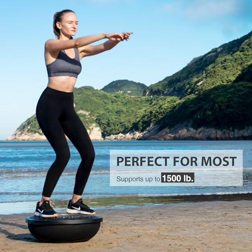 ZELUS 25in. Balance Ball | 660lb Inflatable Half Exercise Ball Wobble Board Balance Trainer w Nonslip Base | Half Yoga Ball Strength Training Equipment w 2 Bands, Pump, Extra Ball Included - Image 3