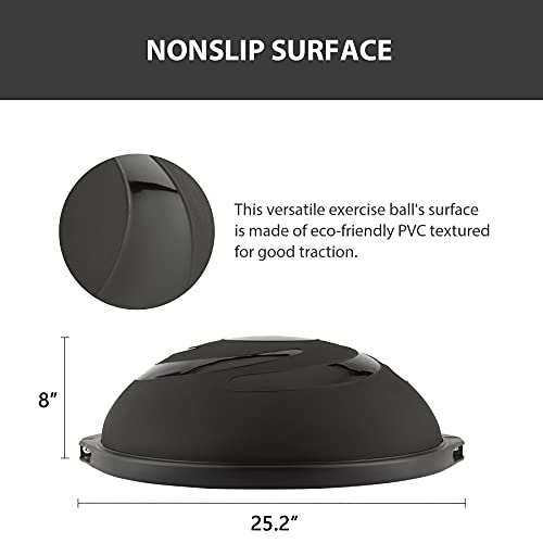 ZELUS 25in. Balance Ball | 660lb Inflatable Half Exercise Ball Wobble Board Balance Trainer w Nonslip Base | Half Yoga Ball Strength Training Equipment w 2 Bands, Pump, Extra Ball Included - Image 4