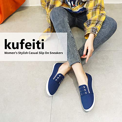 kufeiti Women's Canvas Slip On Shoes Sneakers for Women Fashion Comfortable White Black Elastic Sneakers for Women - Image 3