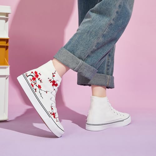 kufeiti Women's High Top Canvas Sneakers Canvas Shoes Lace up White Black Sneakers Casual Walking Shoes - Image 3