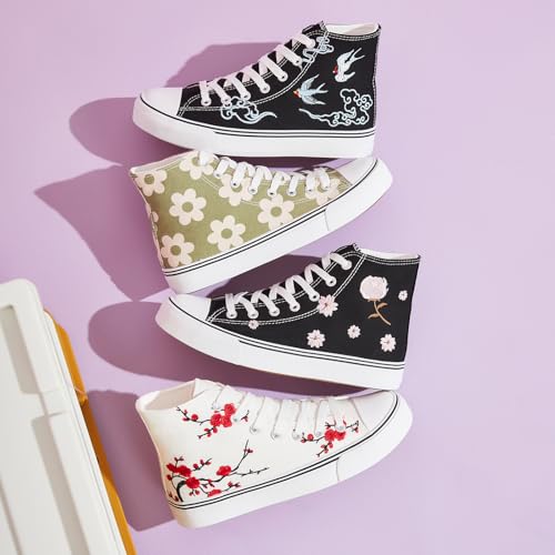 kufeiti Women's High Top Canvas Sneakers Canvas Shoes Lace up White Black Sneakers Casual Walking Shoes - Image 4