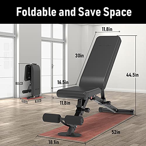 leikefitness Adjustable Weight Bench Foldable Workout Exercise Bench with Automatic Lock for Upright Incline Decline and Flat Full Body Exercise - Image 3