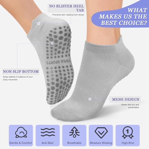 yeuG Pilates Socks for Women Non Slip Grip Socks for Yoga, Barre, Hospital, Barefoot Grippy Yoga Sock Womens Gifts 4 Pairs - Image 5