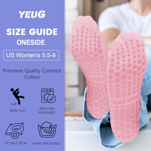 yeuG Pilates Socks for Women Non Slip Grip Socks for Yoga, Barre, Hospital, Barefoot Grippy Yoga Sock Womens Gifts 4 Pairs - Image 6